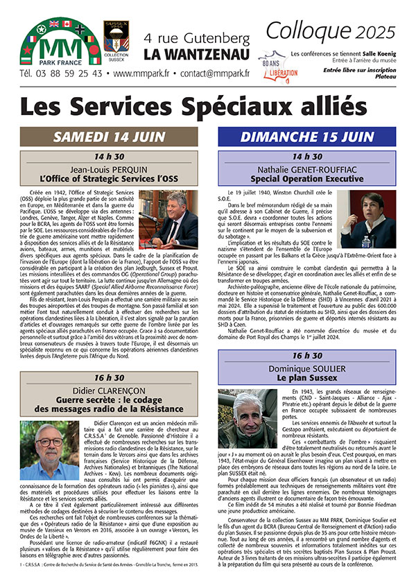 Programme des conférences du 14, 15 juin 2025 - Les Services Spéciaux alliés